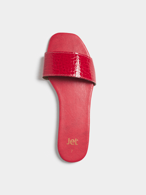 Jet Women's Red Textured Mule Sandals