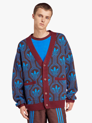 adidas Originals Men's 70s Trefoil Burgundy/Blue Cardigan