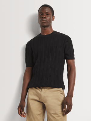 Men's Markham Crochet Crew Black Knitwear