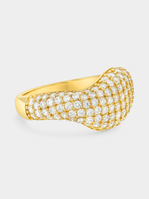 Gold Plated Sterling Silver Cubic Zirconia Pavé Wave Ring