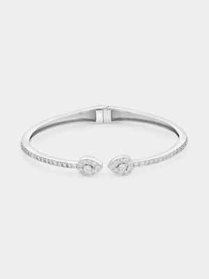 Sterling Silver Cubic Zirconia Pear Open Bangle