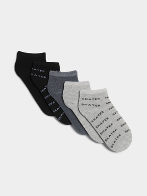 Jet Teen Boys Grey/Black 5 Pack Low Cut Socks