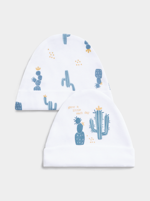 Jet Infant Boys White/Navy Cactus 2 Pack Beanies