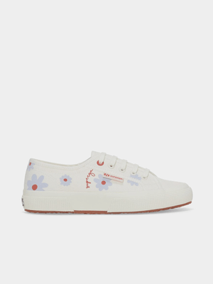 Womens Superga Canvas White Azure Red Daisies Sneakers