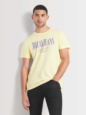 Men's Relay Jeans Slim Fit Branded Slogan Yellow Graphic T-Shirt