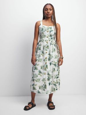 Women's Green Leaf Strappy Sundress