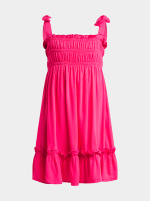 Younger Girl's Bright Pink Smocked Dress