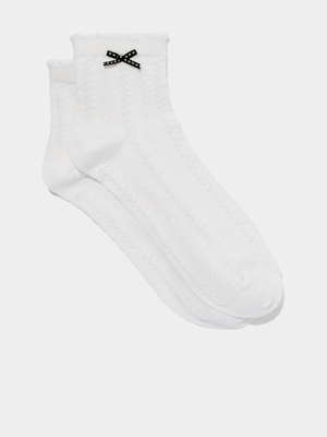 Women's Cotton On White Frill Pointelle Ankle Socks