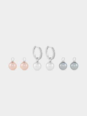 Cheté Sterling Silver Freshwater Pearl Interchangeable Hoop Drop Earrings