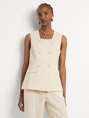 Luella Shimmer Linen-blend Sleeveless Blazer