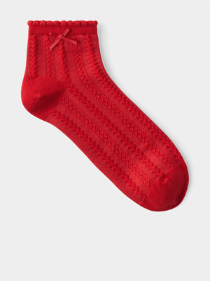 Women's Cotton On Red Frill Pointelle Ankle Socks