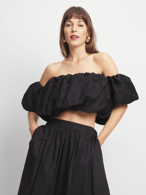 Women's Black Balloon Sleeve Top