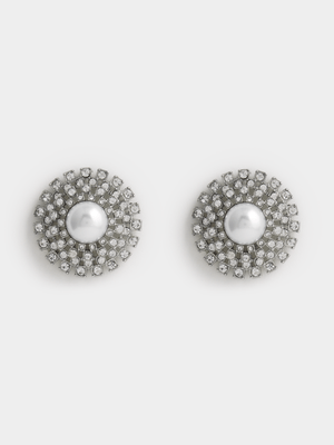 Diamante Pearl Glam Stud Earrings