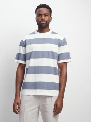 Mens TS Relaxed Fit Block Stripe Sky/Milk Tee