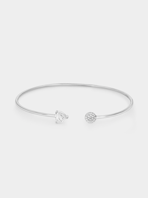 Sterling Silver Cubic Zirconia Heart & Disc Open Bangle