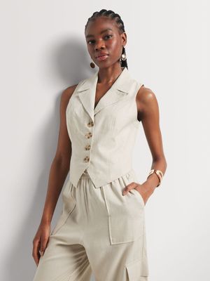 Linen Blend Collar Waistcoat