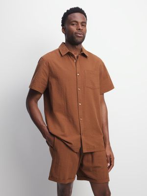 Men's Brown Textured Shorts