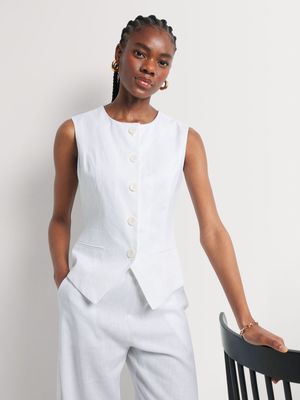 Linen-blend Round Neck Waistcoat