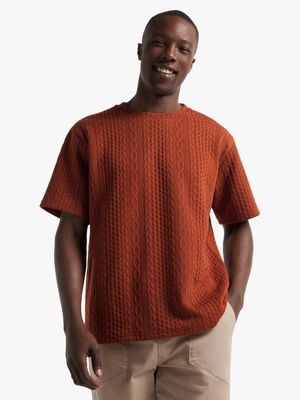 Men's Orange Textured T-Shirt