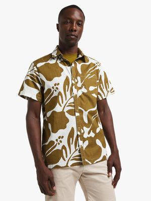 Men's Green & White Tropical Shirt