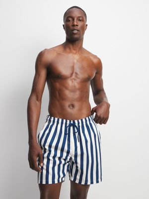 Men's Navy & White Striped Swim Shorts