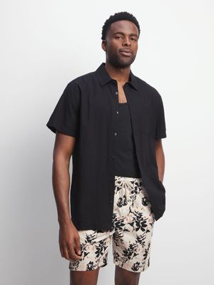 Men's Black Textured Shirt