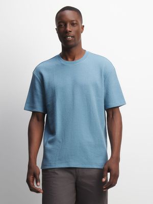 Men's Blue Textured T-Shirt