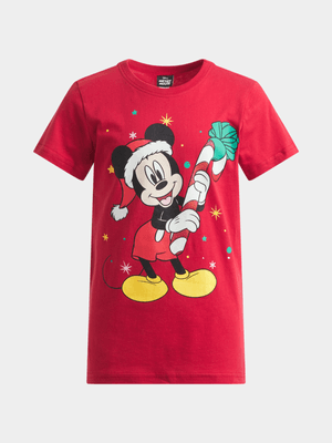 Jet Older Boys Red Mickey Mouse Christmas T-Shirt