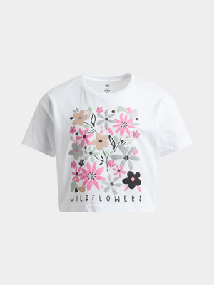 Jet Older Girls White Wild Flowers Boxy T-Shirt