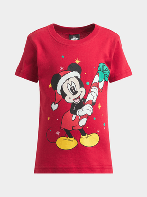 Jet Younger Boys Red Mickey Mouse Christmas T-Shirt