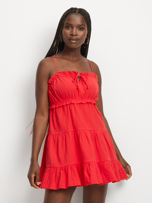 Women's Red Ruffled Tiered Mini Dress