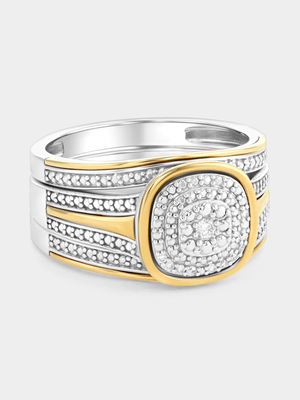 Yellow Gold & Sterling Silver Lab Grown Diamond Cushion Triple Set Ring