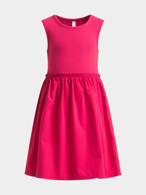 Younger Girl's Pink Rib Poplin Dress