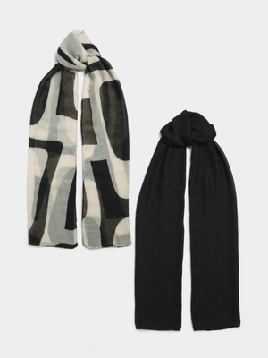 Jet Women's Black/White 2 Pack Scarves