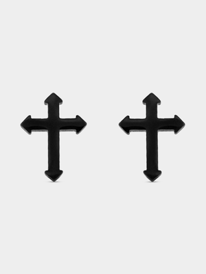 Black Plated Stainless Steel Cross Stud Earrings