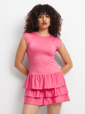 Women's Pink Tiered Fril Mini Dress