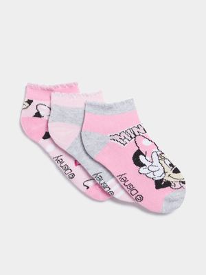 Jet Younger Girls Pink 3 Pack  Minnie Mouse Low Cut Socks