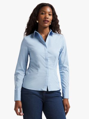 Jet Women's Blue Poplin Smart Top Blouse