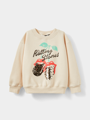 Cotton On Kids Beige Girl License Dusty Fleece Crew Neck Sweatshirt