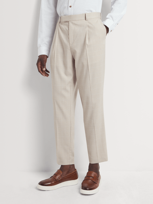 Men's Markham Smart Pleated Check Natural Trouser