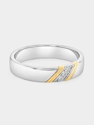 Yellow Gold & Sterling Silver Cubic Zirconia Diagonal Ring