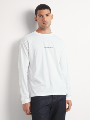 Men's Calvin Klein White Grid Monogram T-Shirt