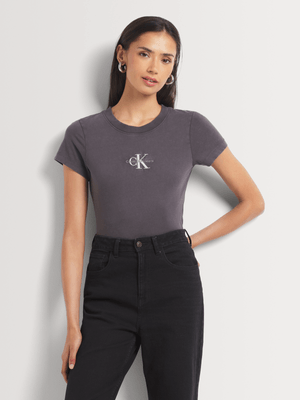 Women's Calvin Klein Black Washed Monologo Slim T-Shirt