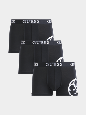 Men's Guess Black Placed Logo Boxer 3Pack Trunks