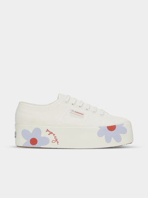 Womens Superga 2790 Rubber White Azure/Red Daisies Sneakers