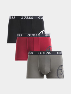 Men's Guess Multi Placed Logo 3Pack Boxer Trunks