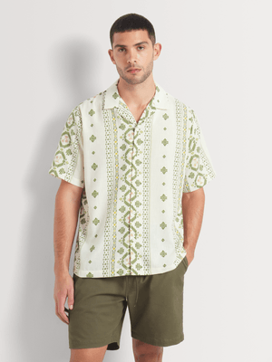 Men's Markham Printed Cross Hatch Aztec Green Shirt