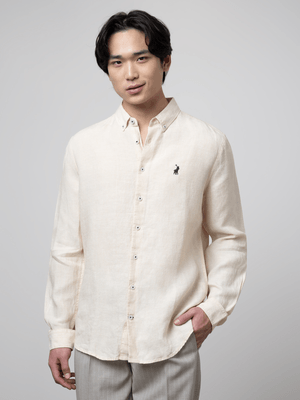 Men's Polo Natural Plain Linen Shirt