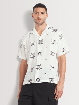 Men's Markham Printed Cross Hatch Artisinal White Shirt