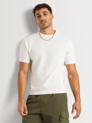 Men's Markham Crew Open Texture White Knitwear